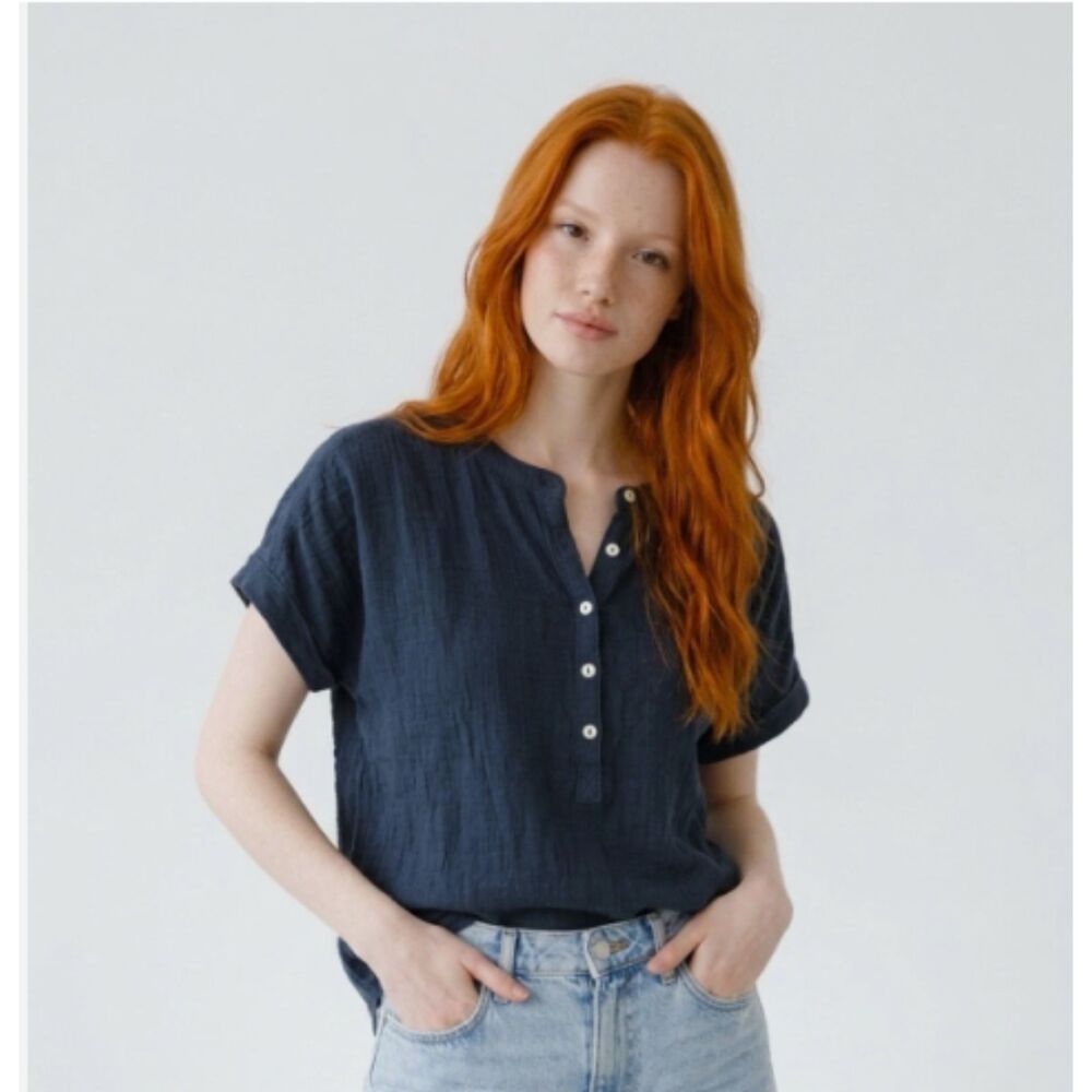 Faherty Dream Cotton Gauze Desmond Short Sleeve Henley Top Medium